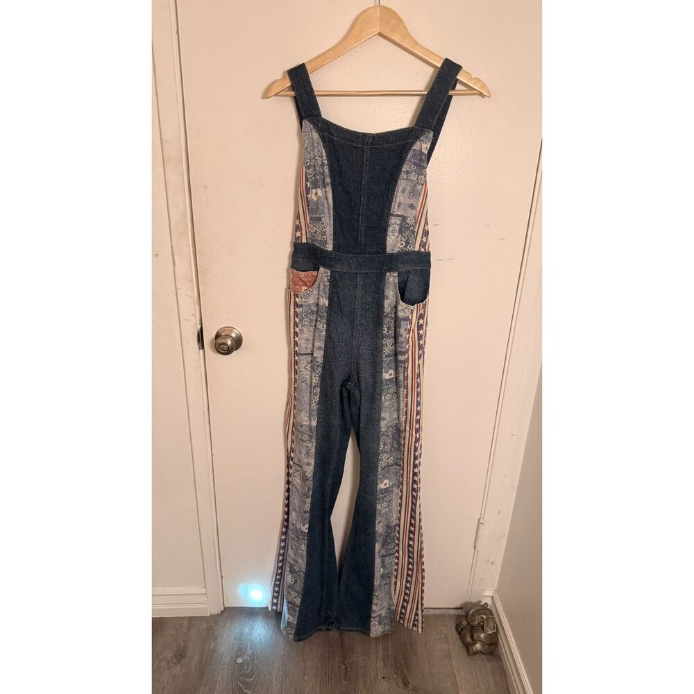 We The Free Free People Dallas Flare Americana Patchwork Denim Jumpsuit 6